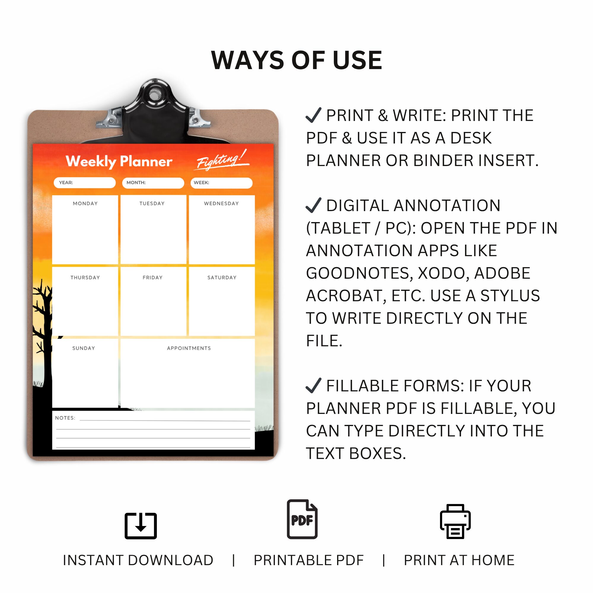 Printable Weekly Planner | Instant Download PDF | PLAWEK-001-01 - Image 4