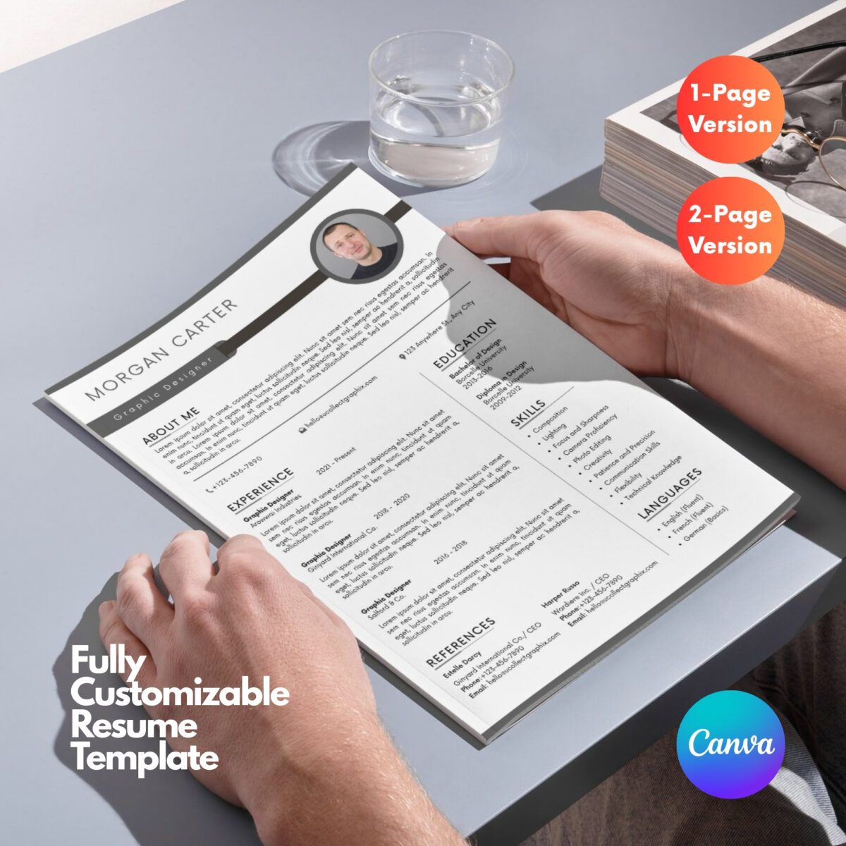 Designer Resume Template | Modern 2026 Professional CV with Photo | Canva Editable | CV-002