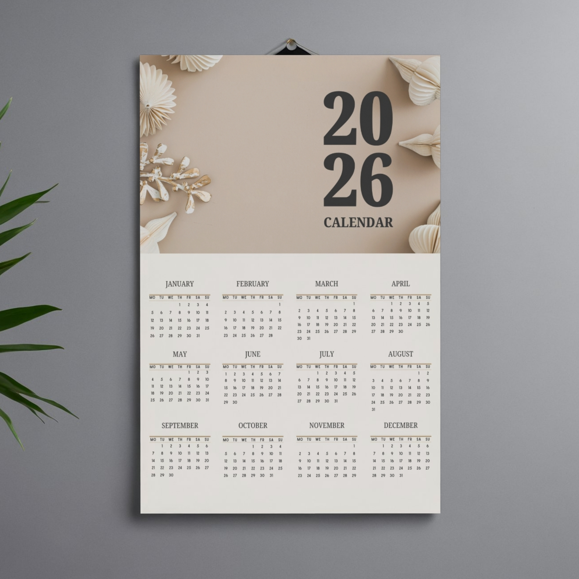 2026 Printable Wall Calendar | Instant Download | Modern Home Office Decor | CAL2026-002-01
