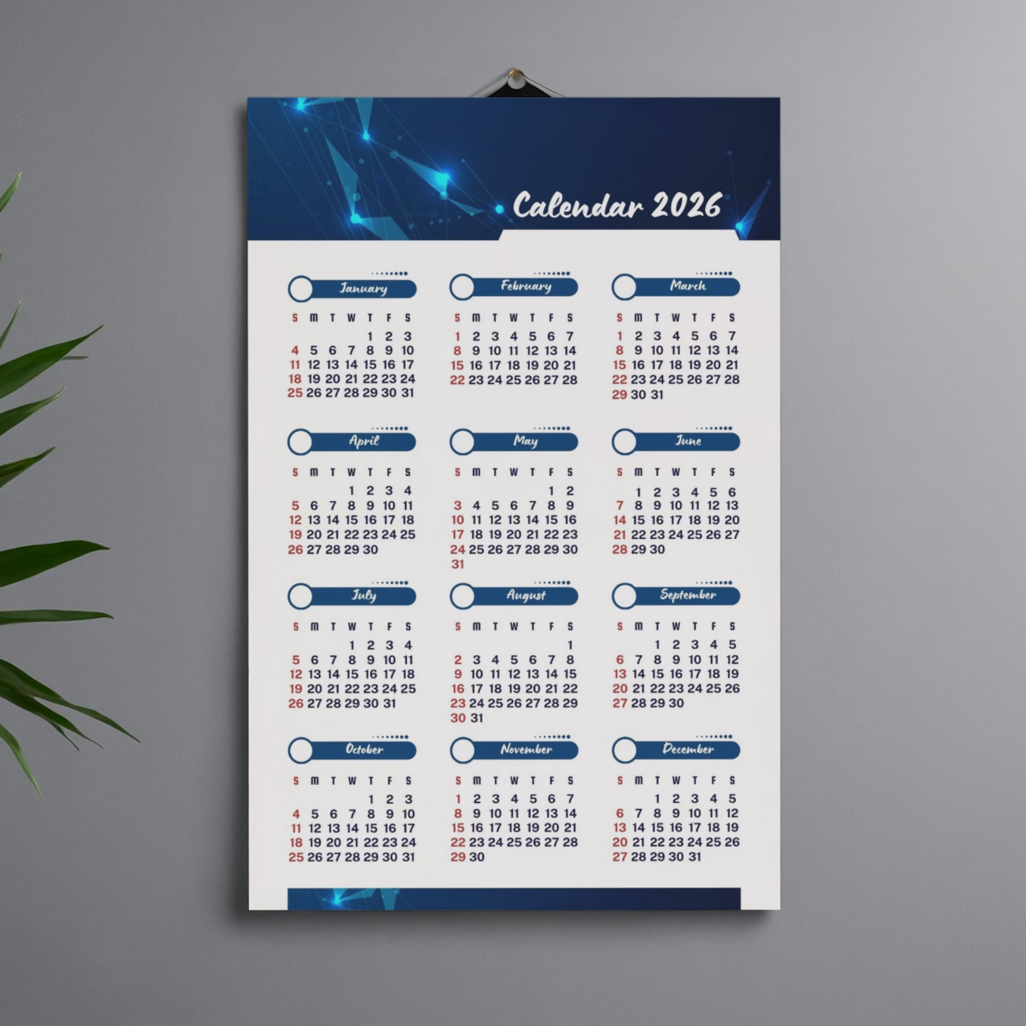 2026 Printable Wall Calendar | Instant Download | Modern Home Office Decor | CAL2026-003