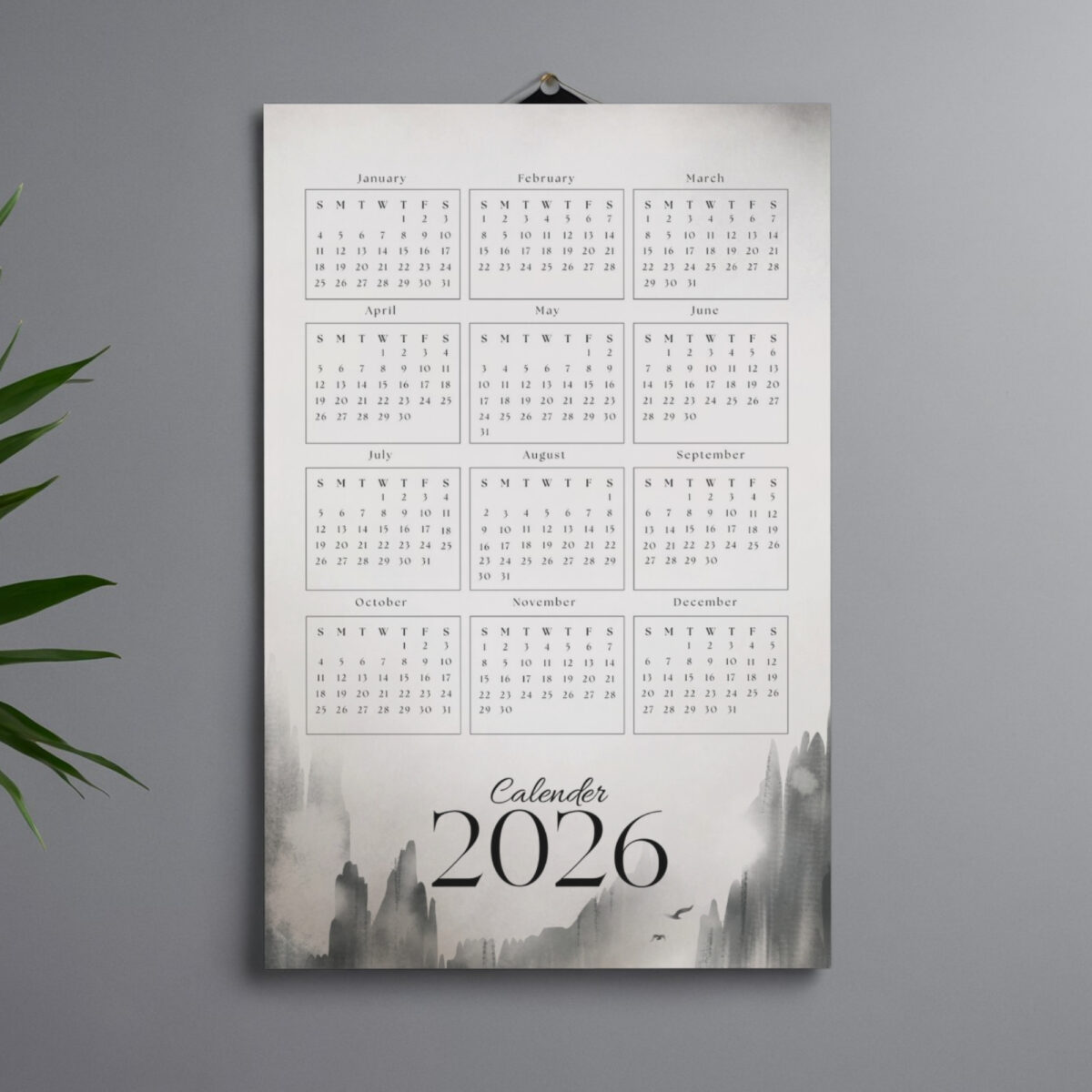 2026 Printable Calendar | Instant Download | Modern Home Office Decor | CAL2026-004-01