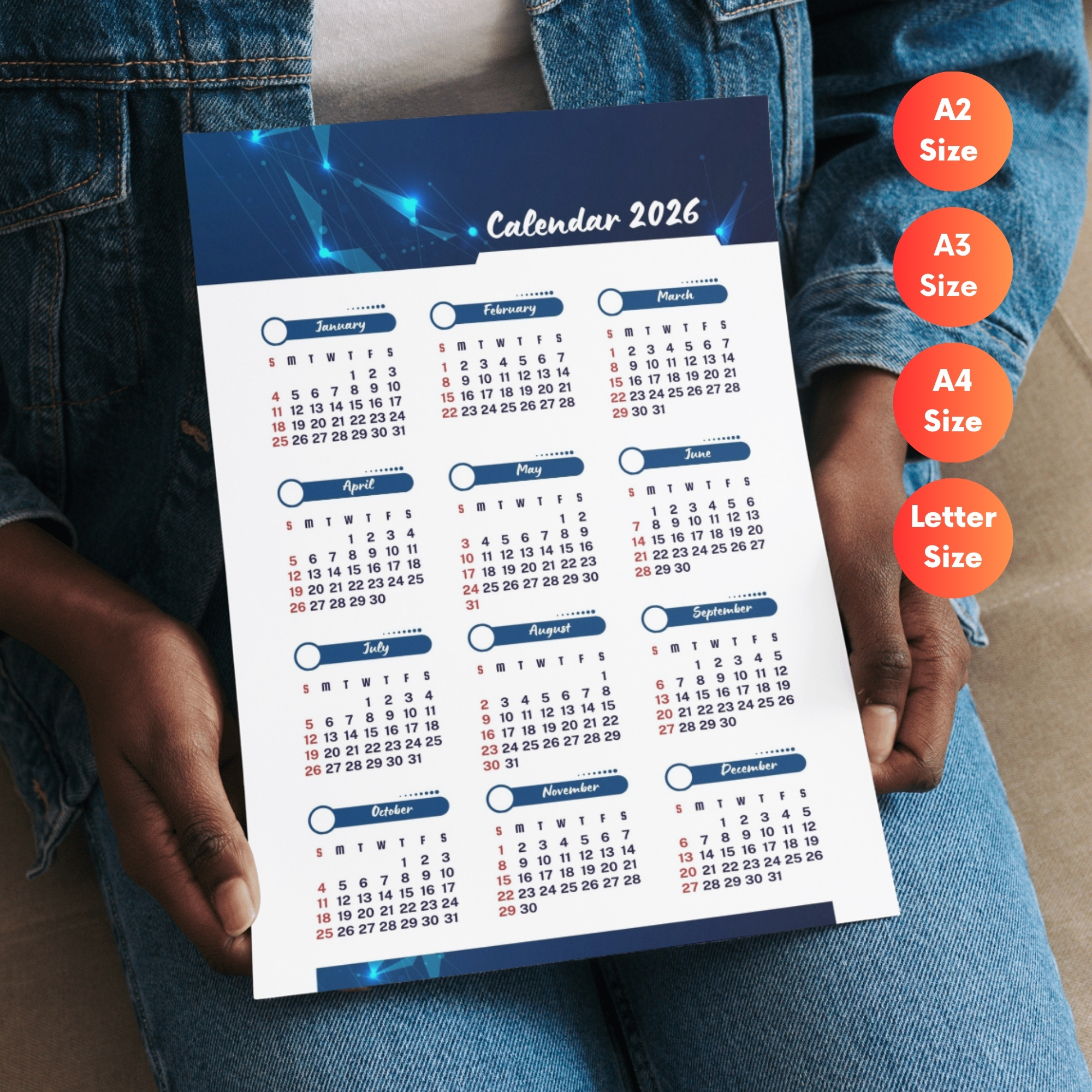 2026 Printable Wall Calendar | Instant Download | Modern Home Office Decor | CAL2026-003 - Image 2