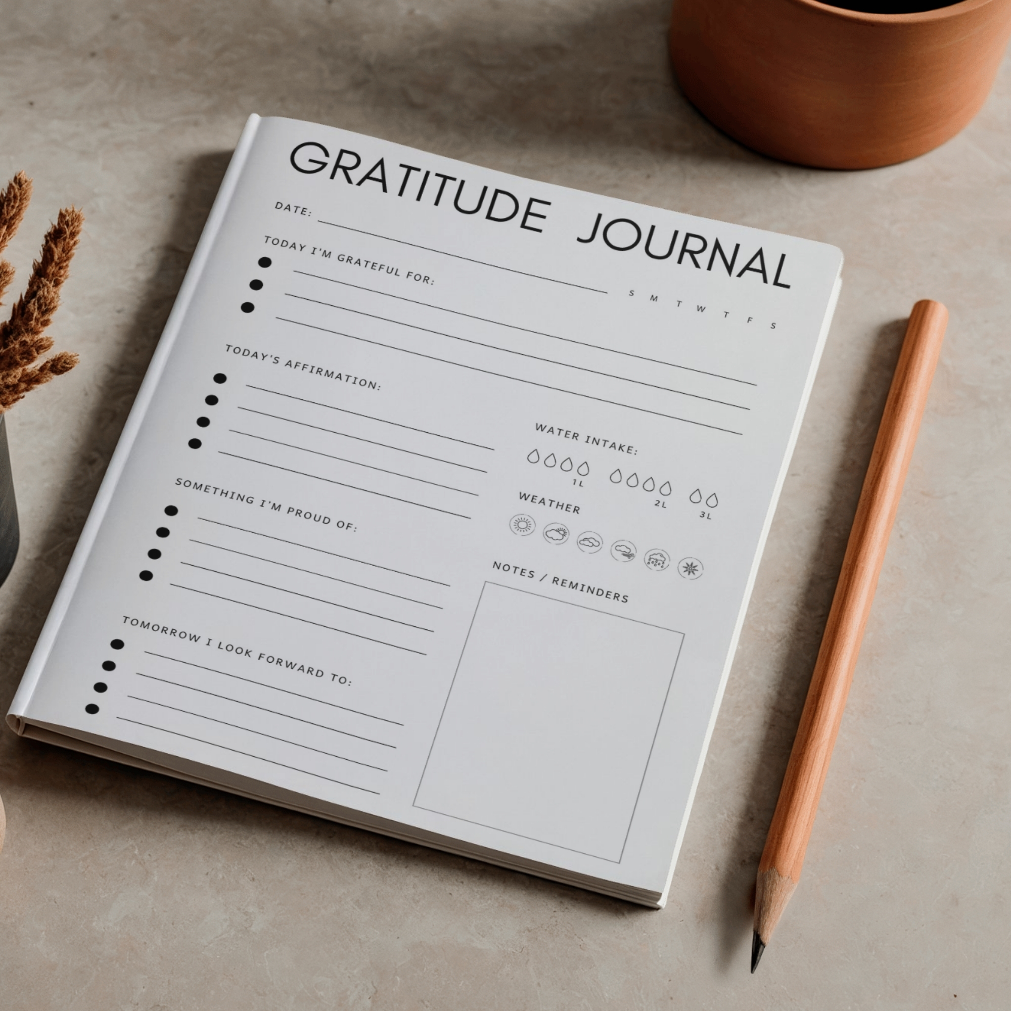 Daily Gratitude Journal Printable | Affirmations, Wellness Tracker, Self-Care Journal | JOUR-001-01 - Image 3