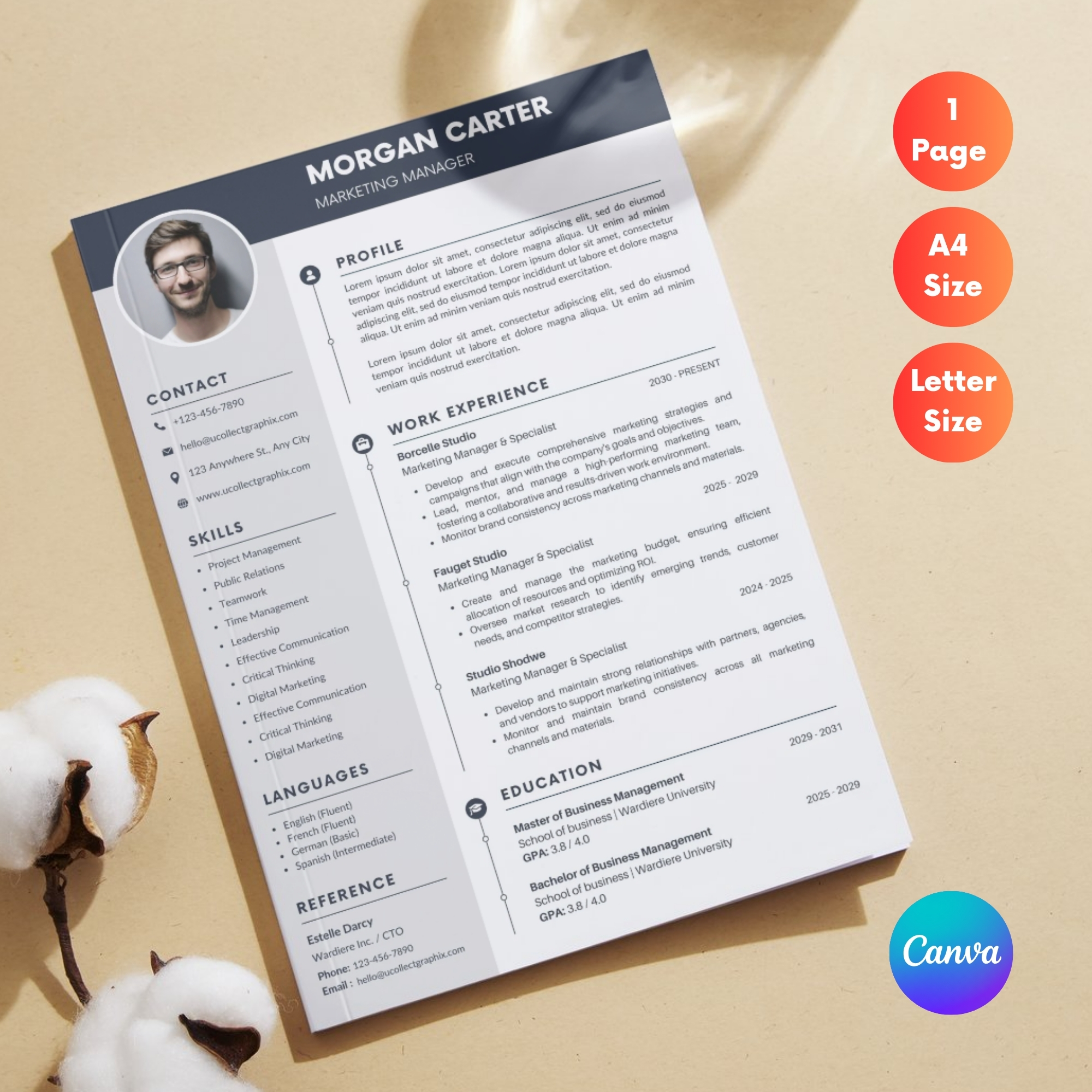 Executive & Managerial Resume Template | Modern 2026 Professional CV with Photo | Canva Editable | RES-CV-001 - Image 3