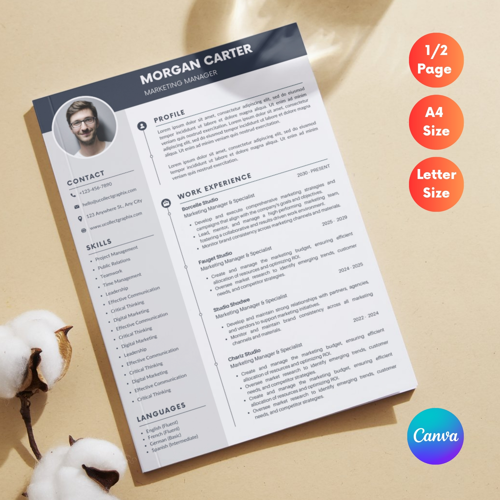 Executive & Managerial Resume Template | Modern 2026 Professional CV with Photo | Canva Editable | RES-CV-001 - Image 4