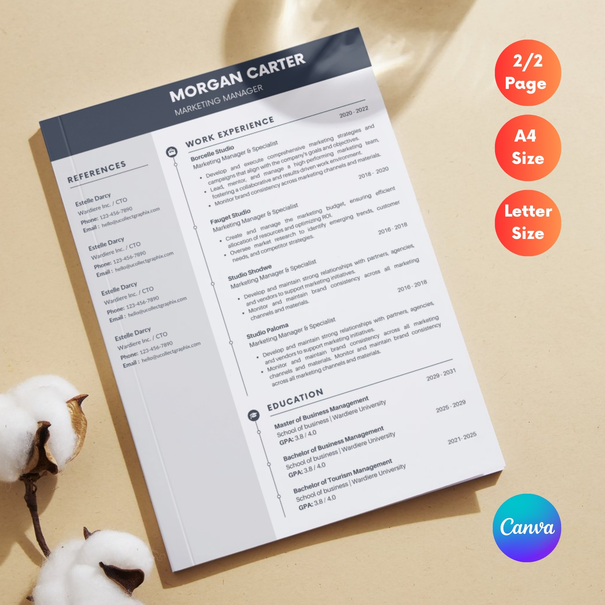 Executive & Managerial Resume Template | Modern 2026 Professional CV with Photo | Canva Editable | RES-CV-001 - Image 5