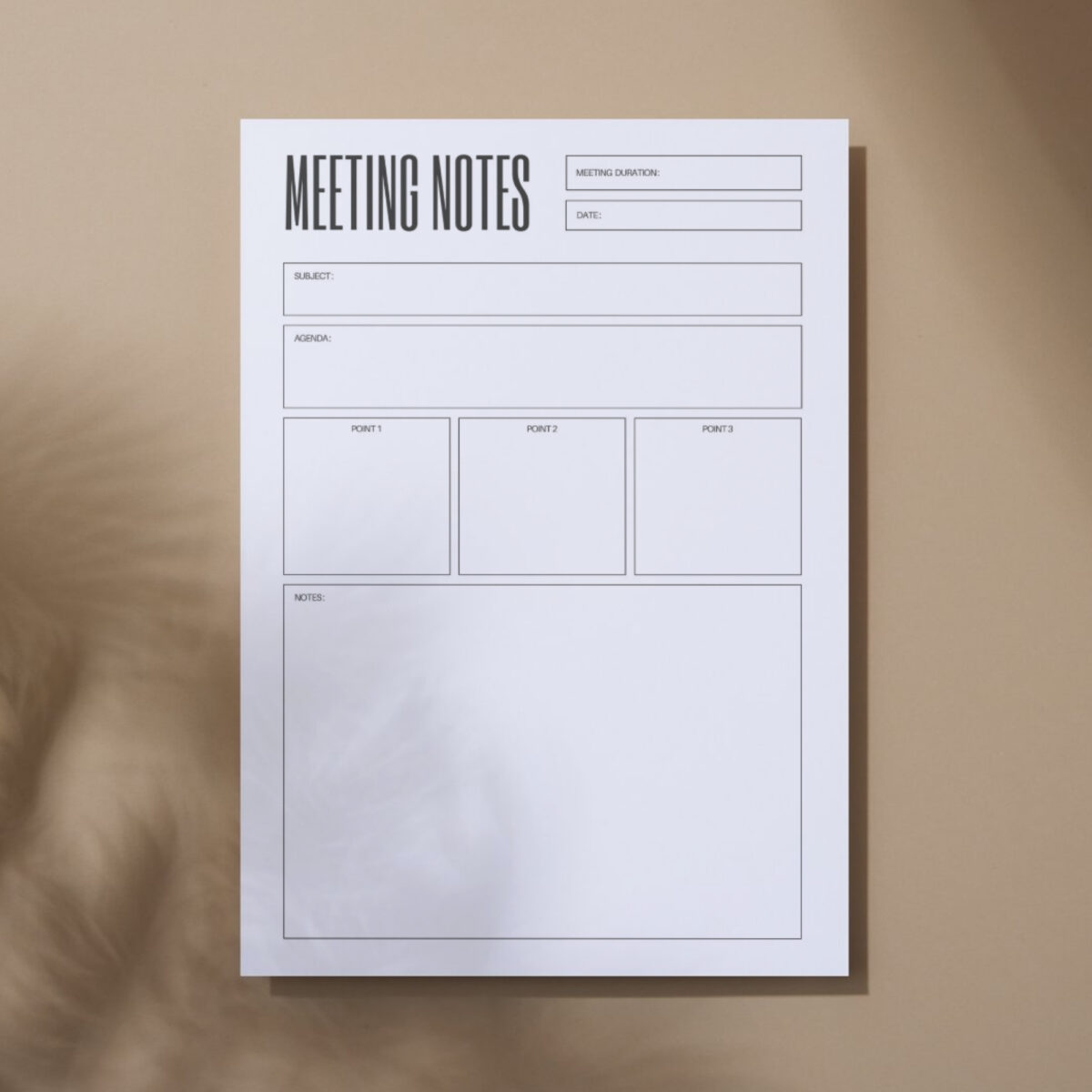 Printable Meeting Notes Planner | Subject, Agenda, Key Points & Notes | Instant Download | NOTES-001-01