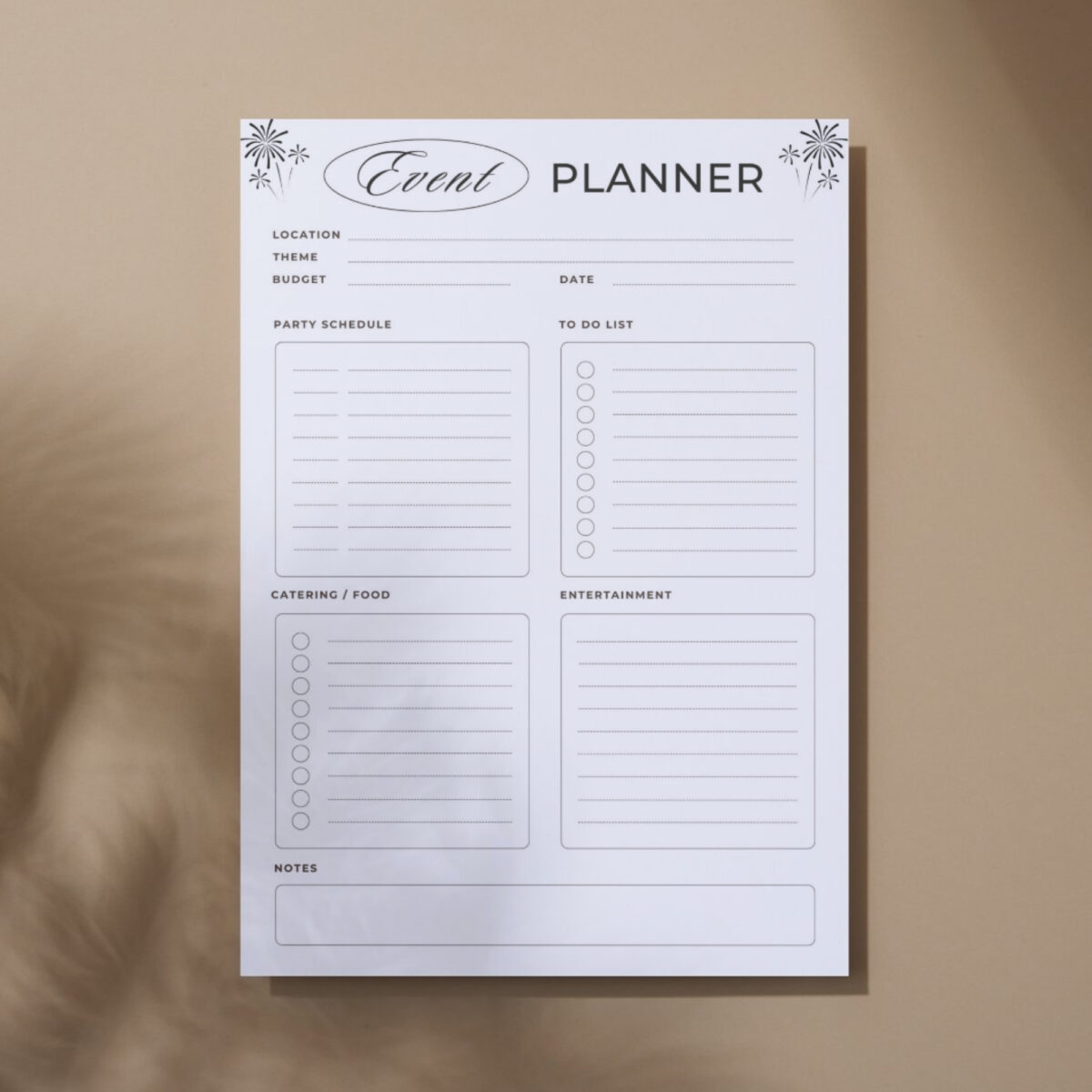 Printable Events Planner – Party Schedule, Catering, To-Do List & Entertainment | EVENT-001-01