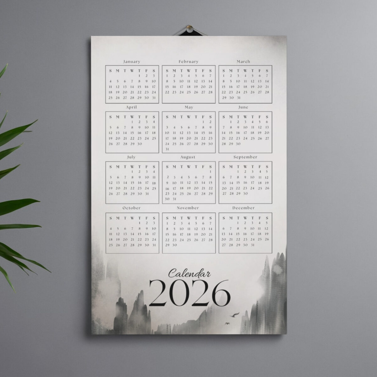 2026 Printable Calendar | Instant Download | Modern Home Office Decor | CAL2026-004-01
