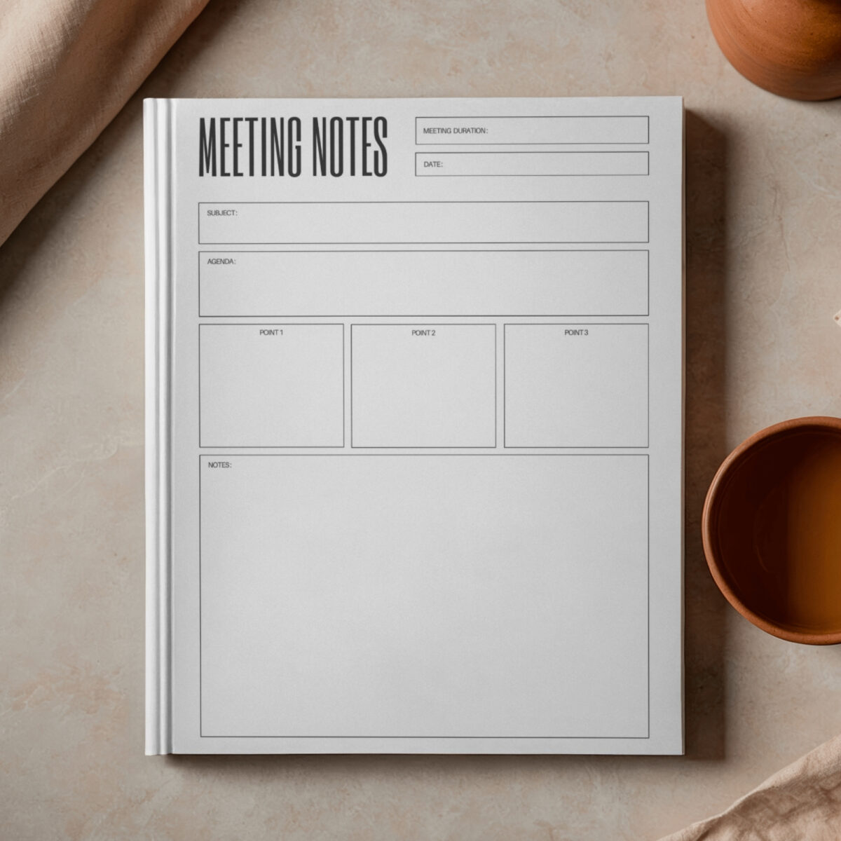 Printable Meeting Notes Planner | Subject, Agenda, Key Points & Notes | Instant Download | NOTES-001-01
