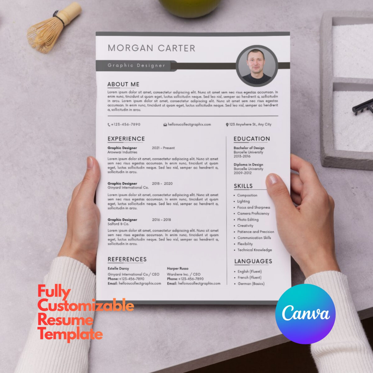 Designer Resume Template | Modern 2026 Professional CV with Photo | Canva Editable | CV-002