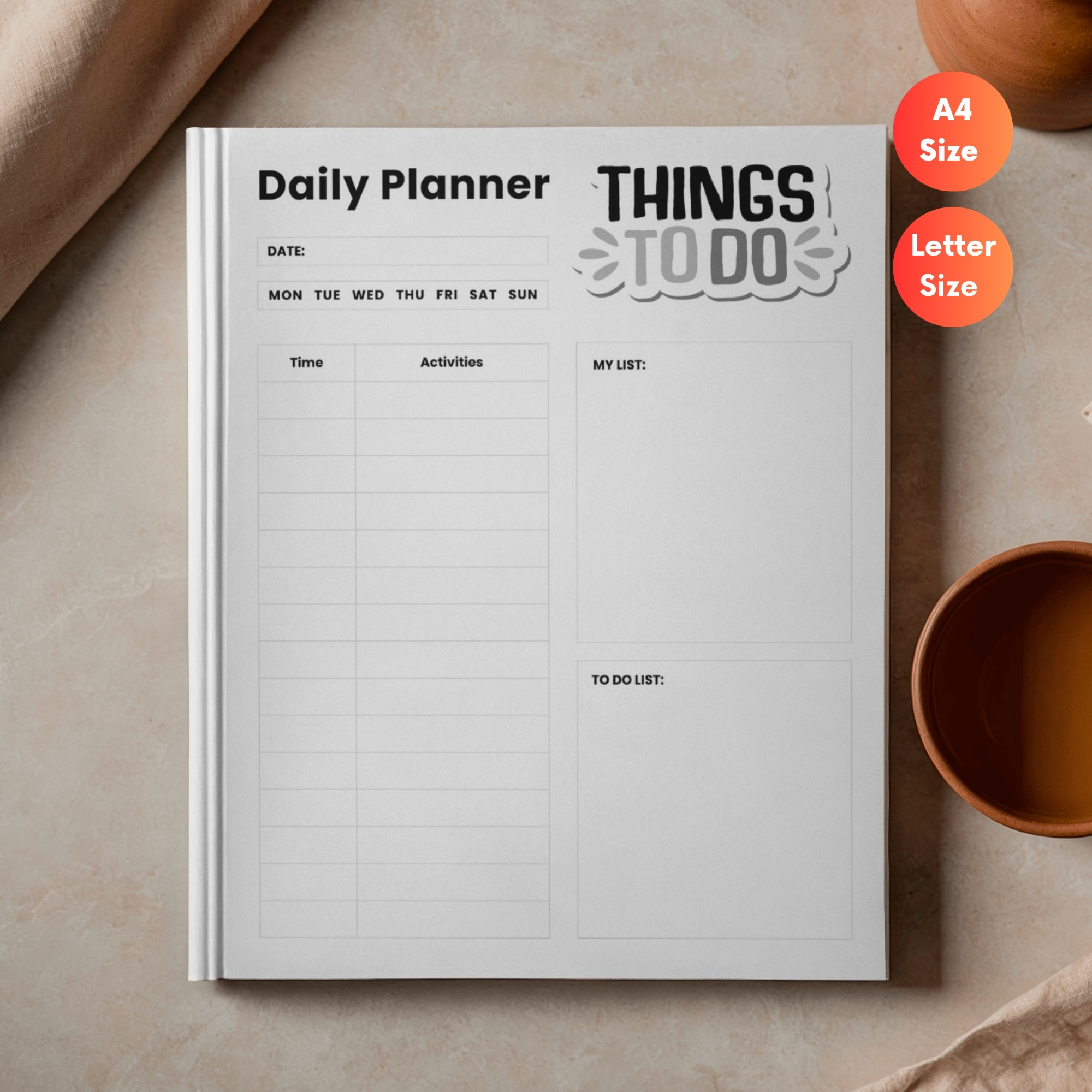 Printable Daily Planner | Time Schedule, Activities, My List & To-Do List | A4 & Letter PDF | PLADAY-003-01 - Image 2