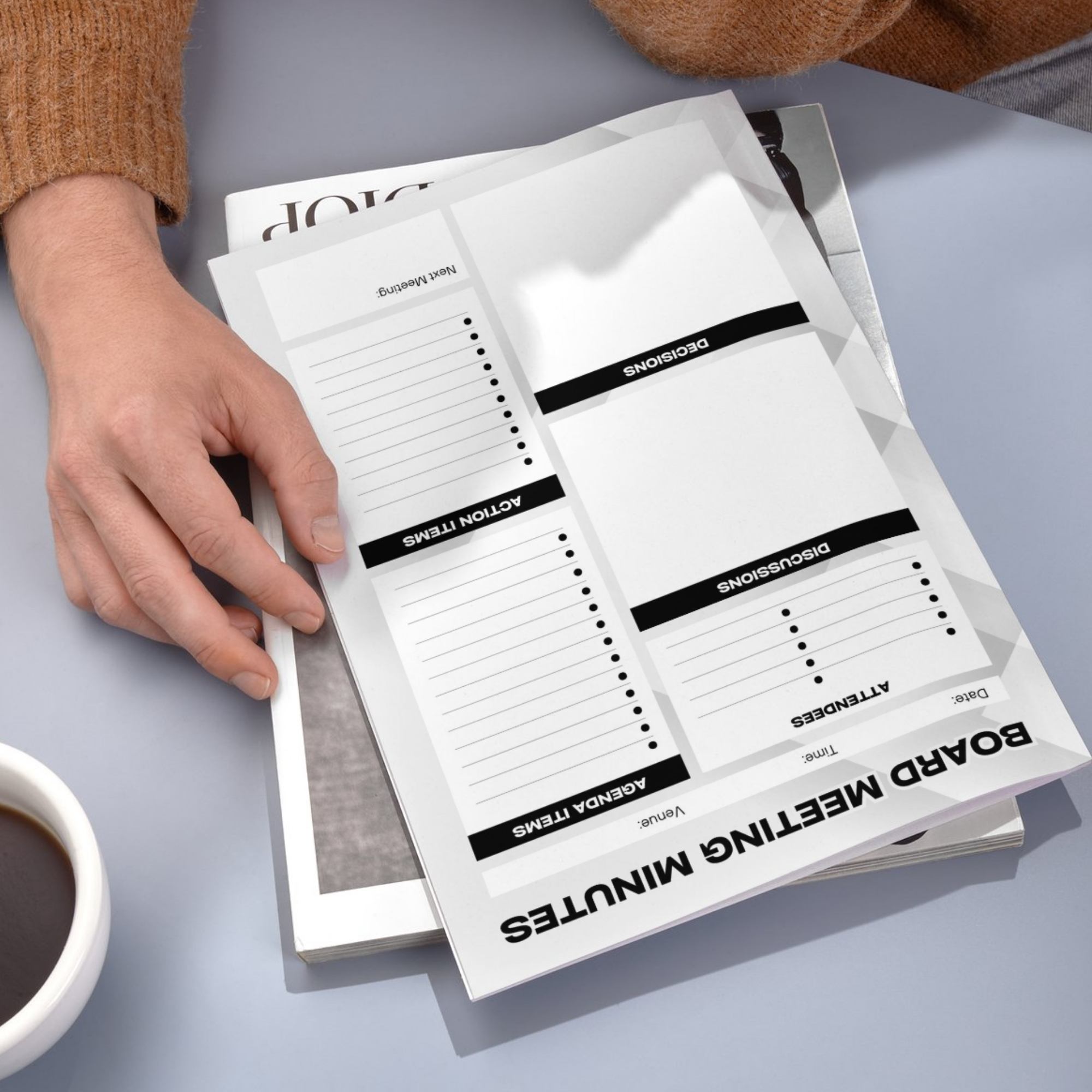 Board Meeting Minutes Printable | Professional Agenda, Decisions & Action Items Template | NOTES-002-01 - Image 3