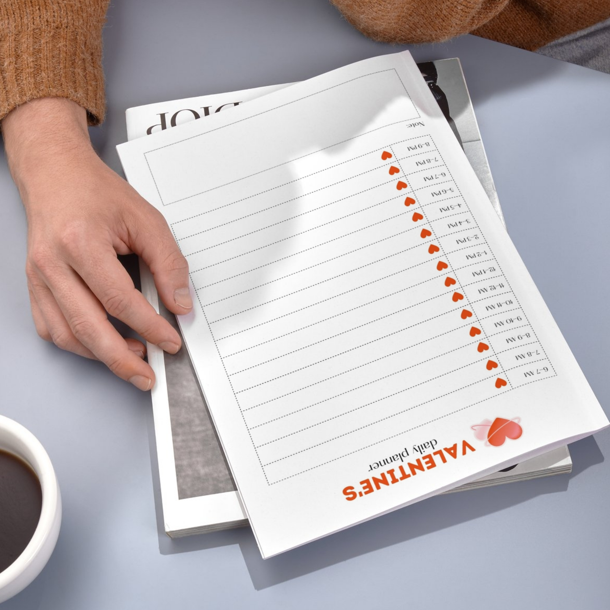 Printable Valentine’s Daily Planner (6AM–9PM) – Hourly Schedule with Notes | PLADAY-004-01 - Image 3