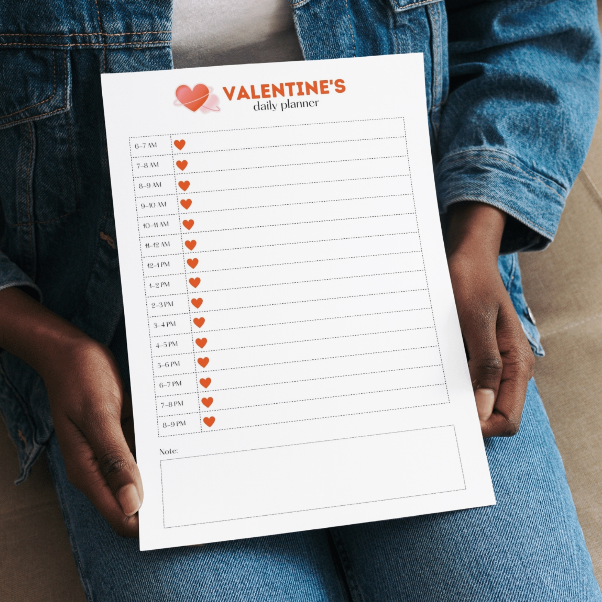 Printable Valentine’s Daily Planner (6AM–9PM) – Hourly Schedule with Notes | PLADAY-004-01 - Image 4