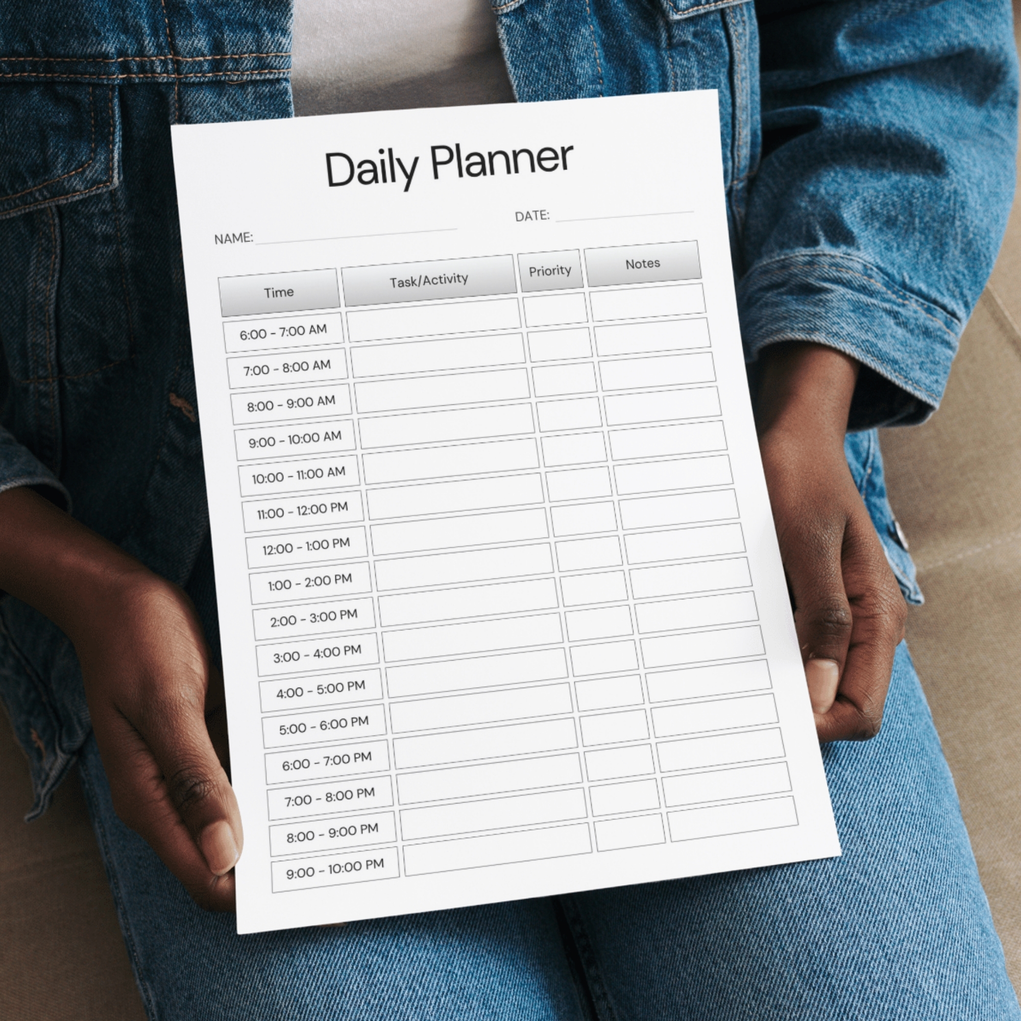 Printable Daily Planner (6AM–10PM) – Hourly Schedule with Tasks, Priority & Notes | PLADAY-005-01 - Image 4