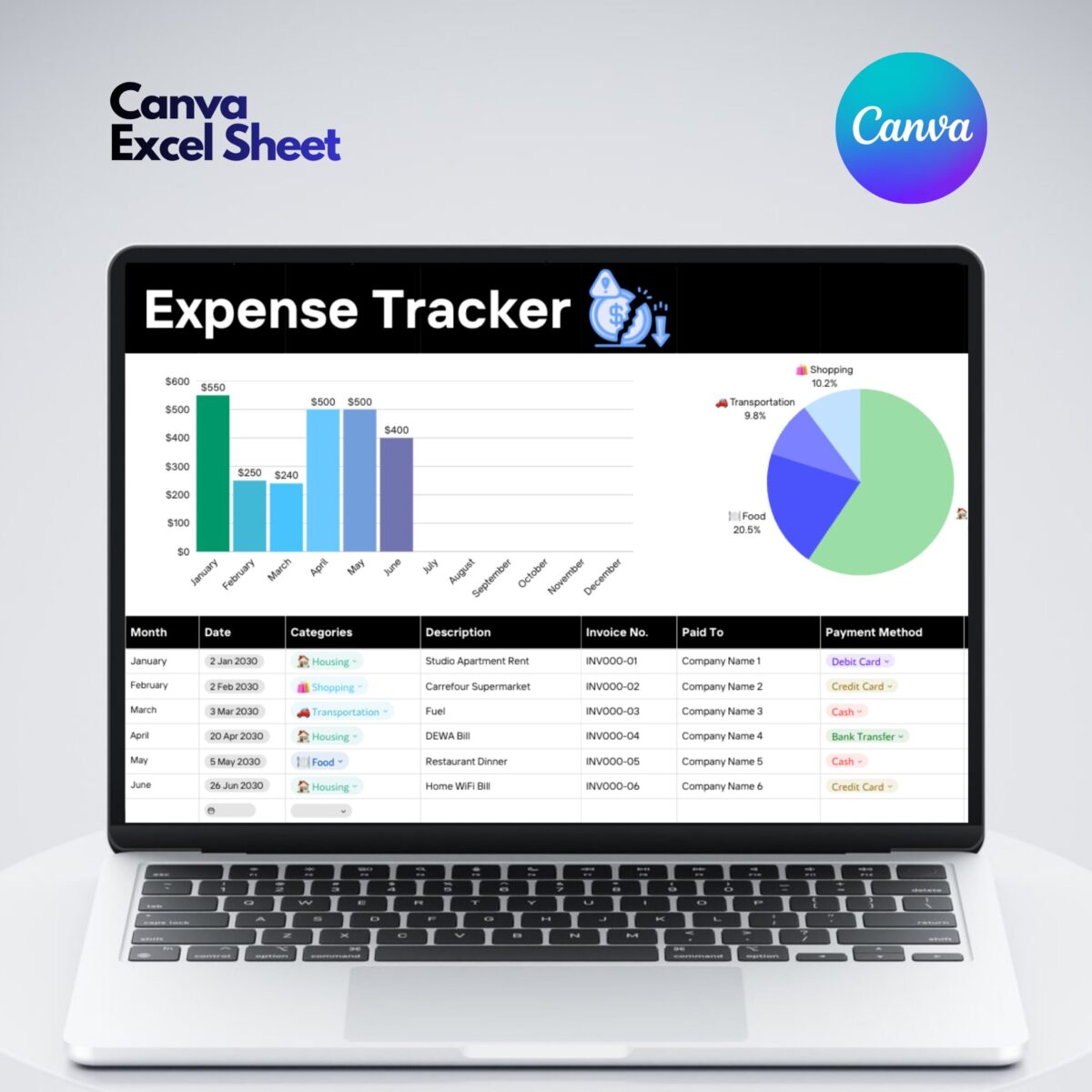 Editable Expense Tracker Spreadsheet | Monthly Budget Planner | Business & Personal Expense Log | TRAC-013-01