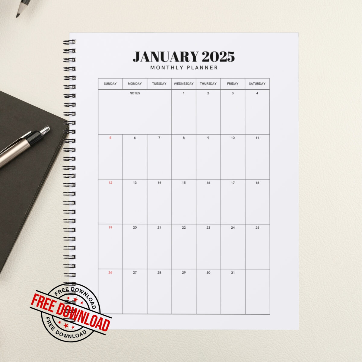 FREE Download Printable 2025 Monthly Planner | Calendar Organizer PDF | PLAMON2025-001