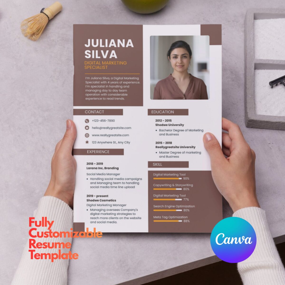 Professional Marketing Resume Template with Photo | 1 & 2 Page Canva CV Template | Editable Modern Resume | CV-005