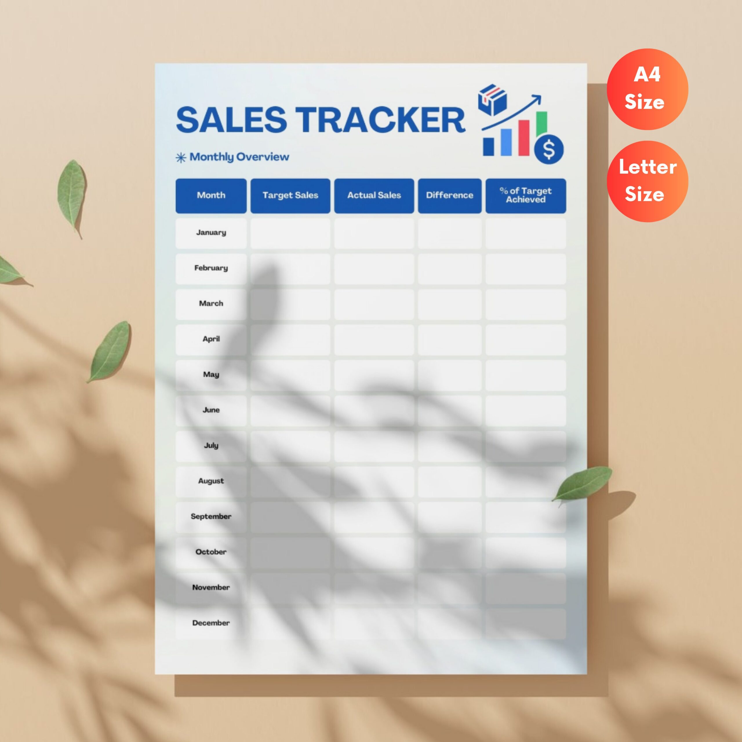 Monthly Sales Tracker & Daily Sales Log Printable | Sales Target & Performance Tracker | Blue TRAC-014-02 - Image 3