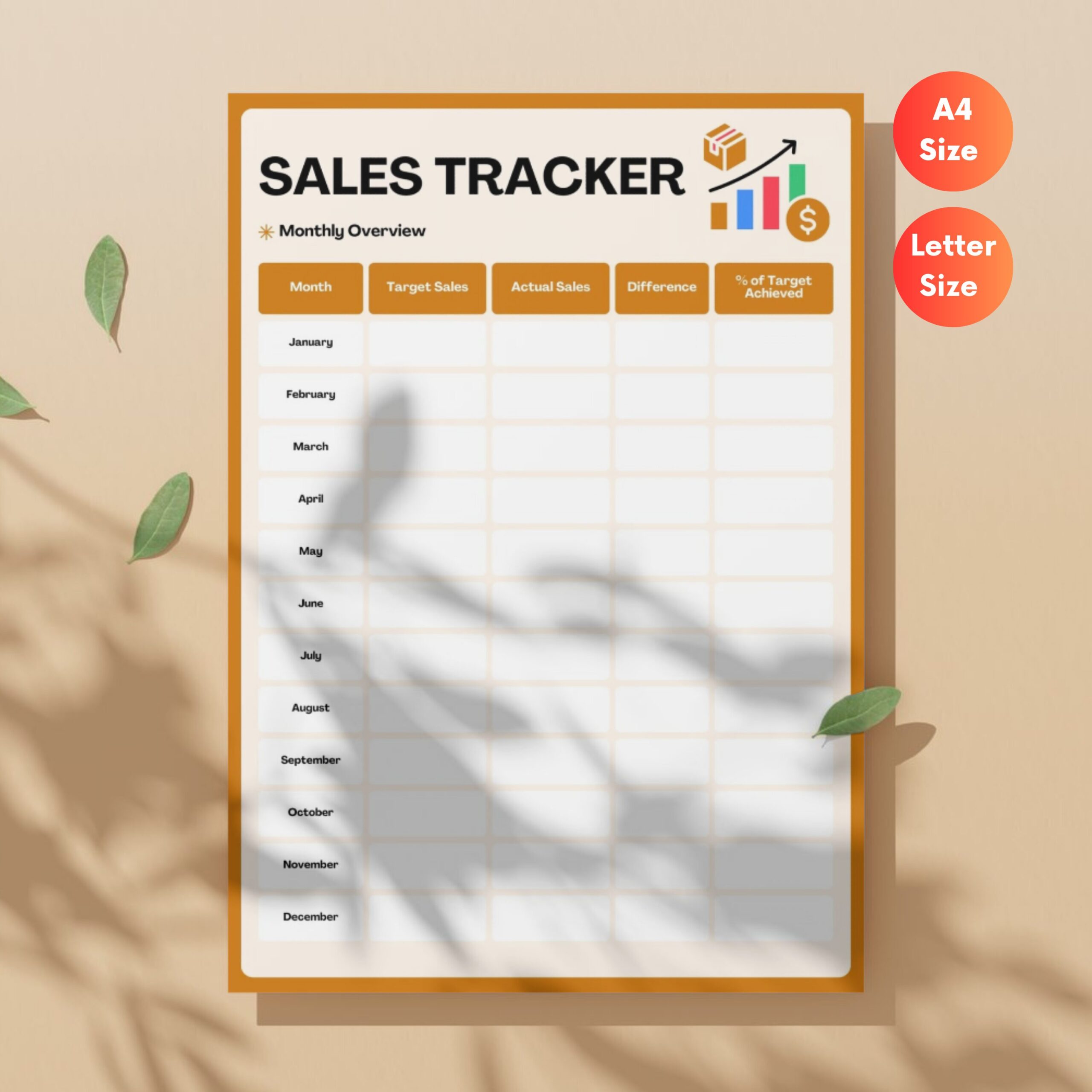 Monthly Sales Tracker & Daily Sales Log Printable | Sales Target & Performance Tracker | Orange TRAC-014-03 - Image 3
