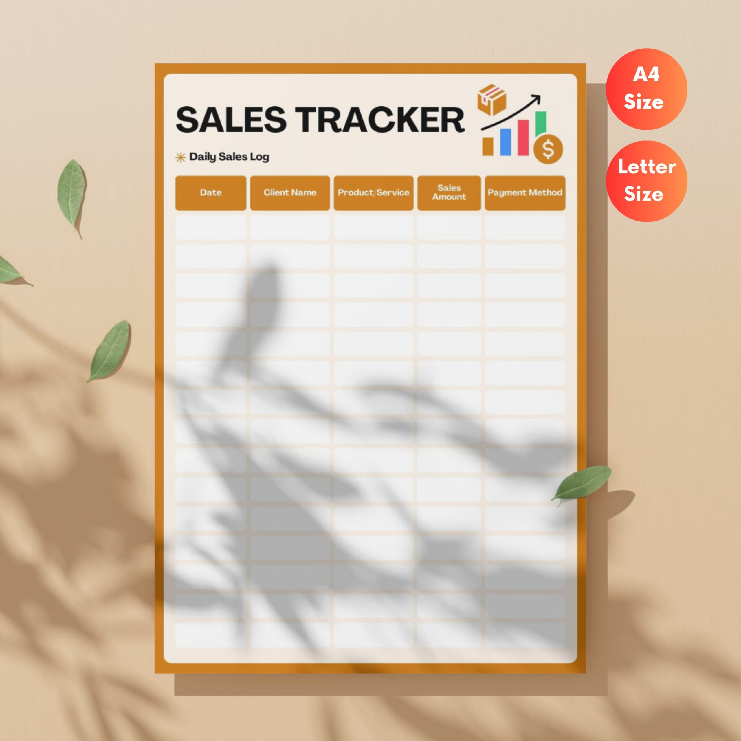 Monthly Sales Tracker & Daily Sales Log Printable | Sales Target & Performance Tracker | Orange TRAC-014-03 - Image 4