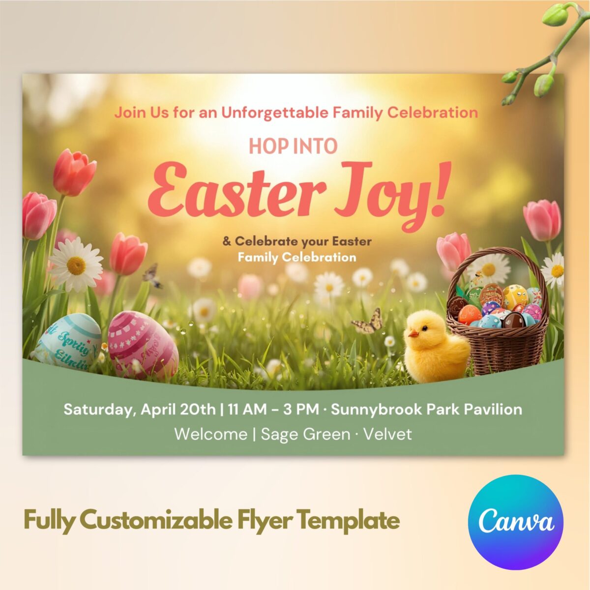 Editable Family Easter Celebration Flyer Template | Easter Party Invitation | Easter Egg Hunt Flyer | FLYER-005