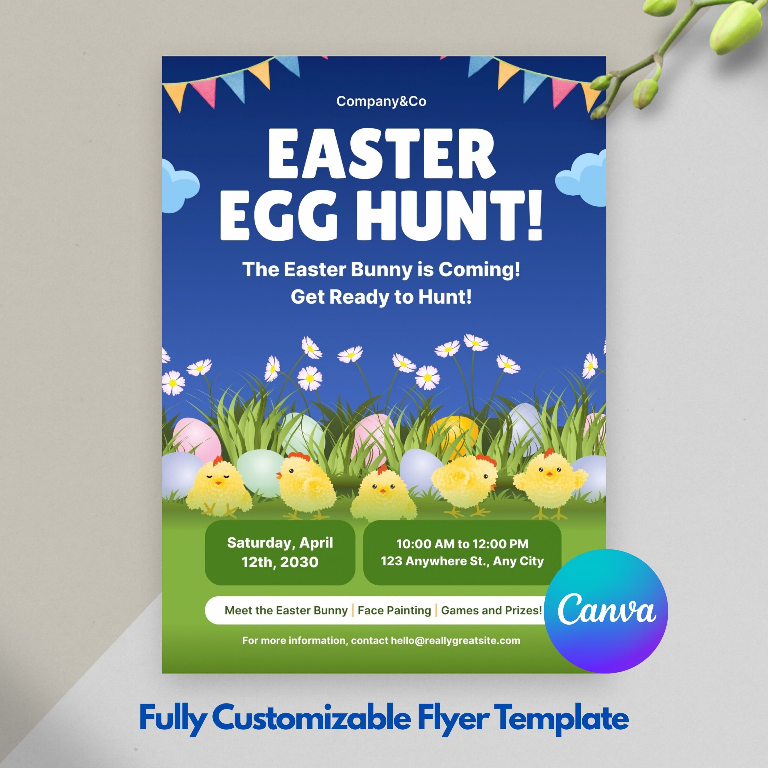 Editable Easter Egg Hunt Flyer Canva Template | Kids Easter Event Flyer | Spring Festival Invitation | FLYER-002