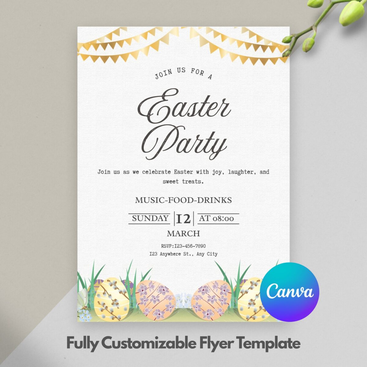 Editable Easter Party Flyer Canva Template | Easter Egg Hunt Invitation Flyer | Spring Party Poster | FLYER-003