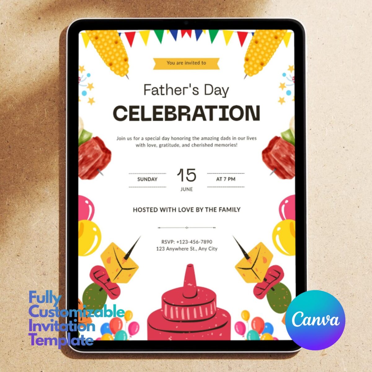 Editable Father’s Day Celebration Invitation Canva Template | BBQ Party Invite Printable | Instant Digital Download | FDINVITE-002