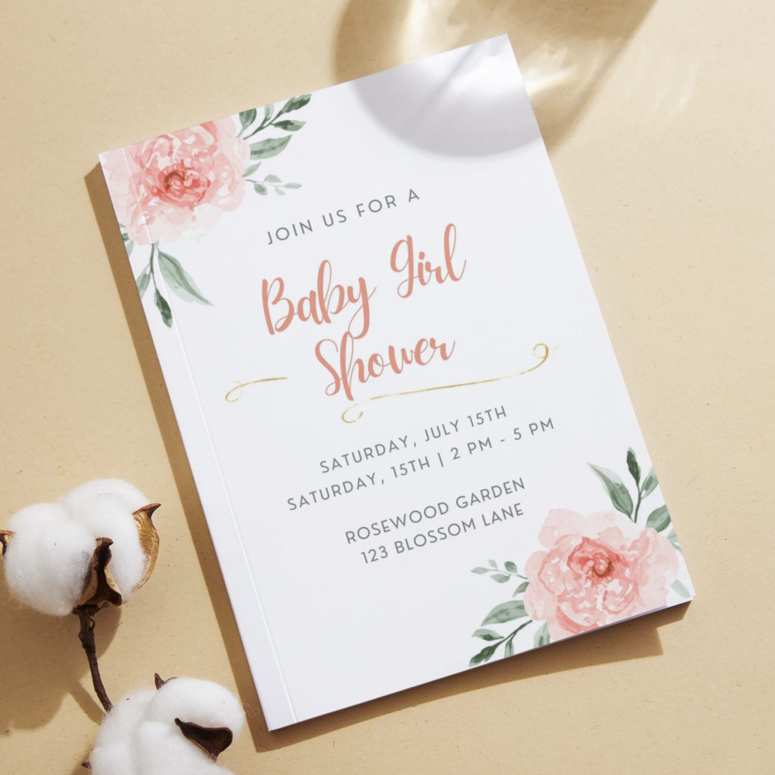 Editable Baby Girl Shower Invitation Template | Floral Baby Shower Invite | Pink Boho Baby Shower, Canva Template | BSINVITE-005 - Image 3