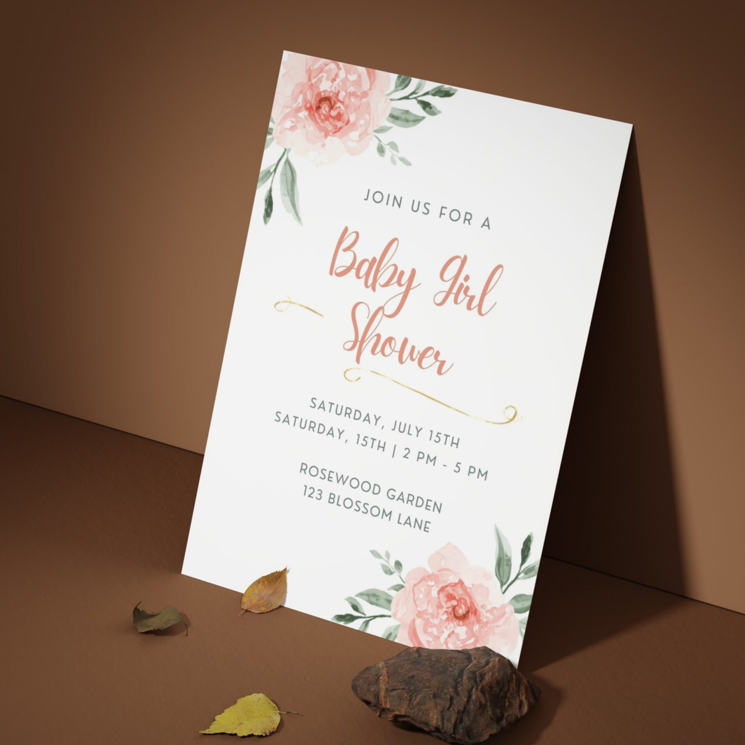 Editable Baby Girl Shower Invitation Template | Floral Baby Shower Invite | Pink Boho Baby Shower, Canva Template | BSINVITE-005 - Image 4