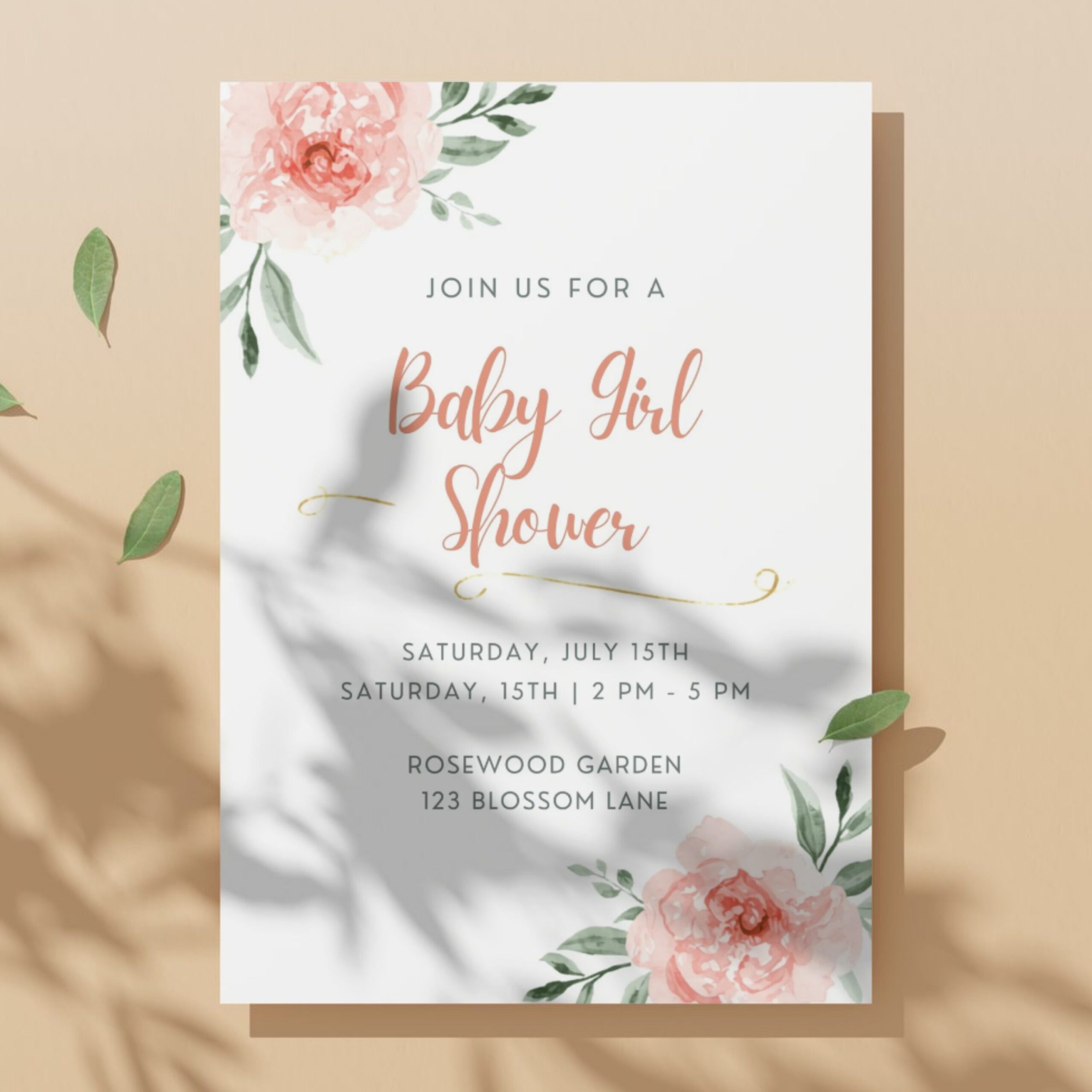 Editable Baby Girl Shower Invitation Template | Floral Baby Shower Invite | Pink Boho Baby Shower, Canva Template | BSINVITE-005 - Image 5