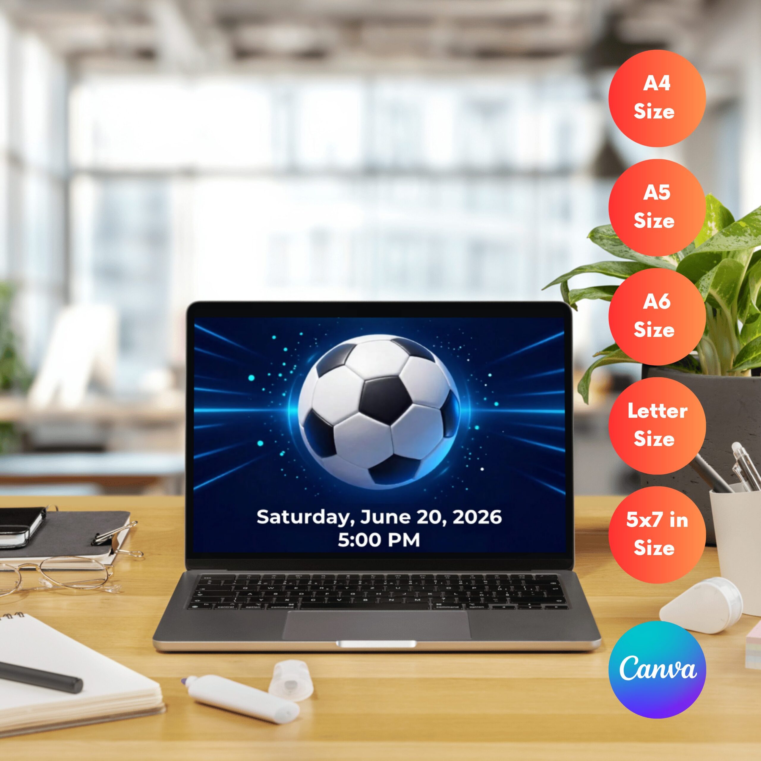 Editable Soccer Match Viewing Party Flyer Canva Template | Football Game Night Invitation | Blue Cyan Sports Event Poster | MVPFLYER-005 - Image 2