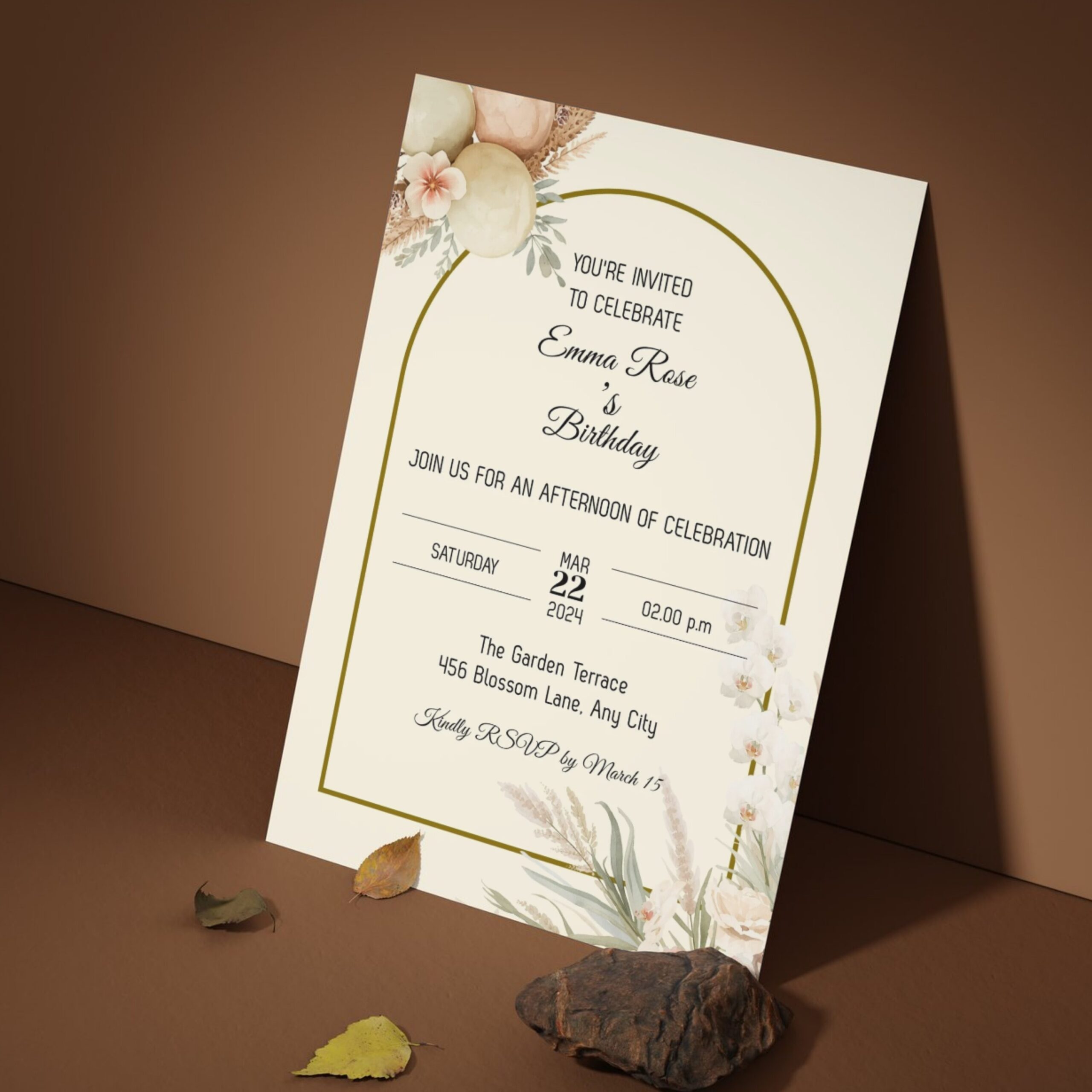 Editable Birthday Invitation Template Canva | Neutral Floral Birthday Invite | Boho Birthday Party Invitation | Printable Birthday | BDINVITE-003 - Image 4