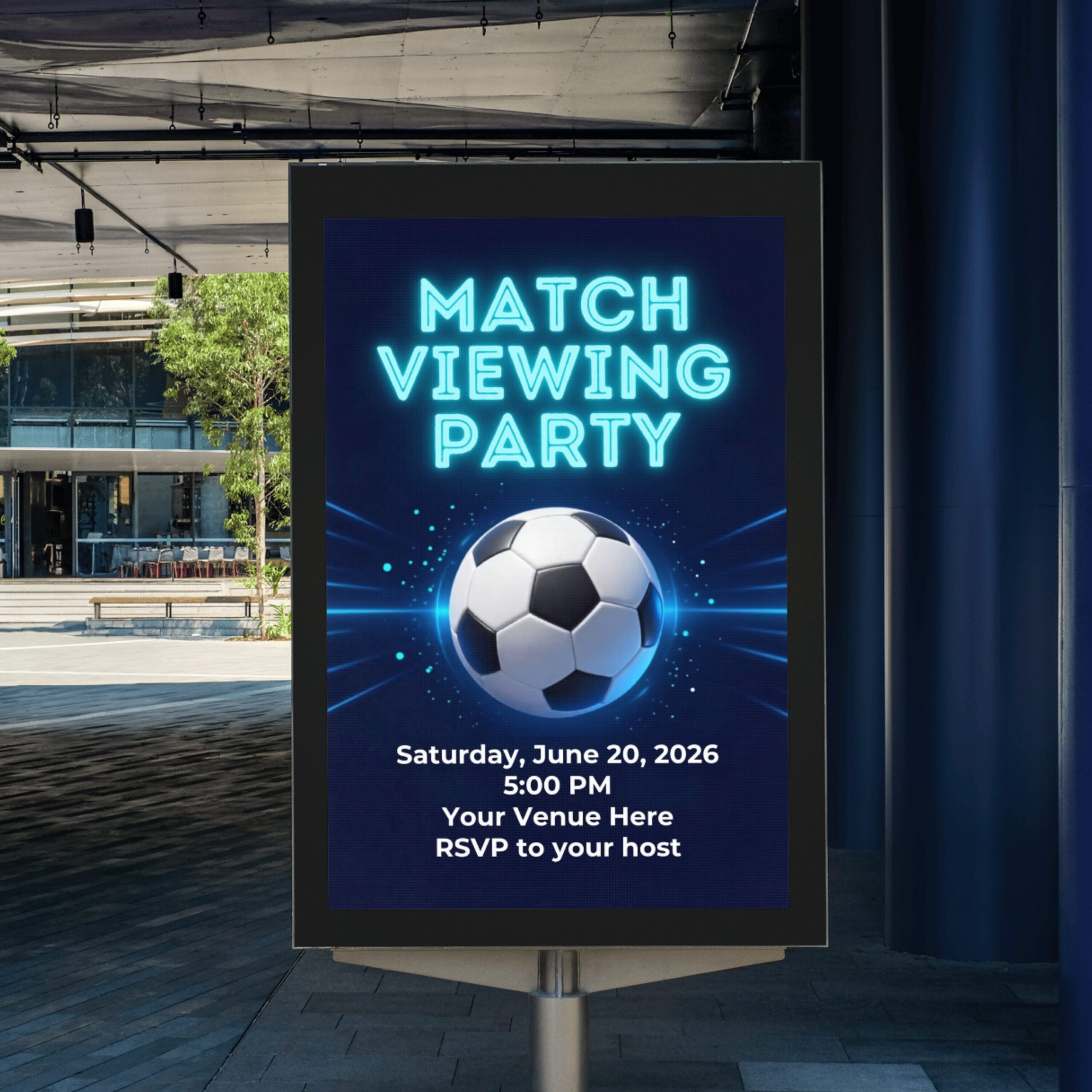 Editable Soccer Match Viewing Party Flyer Canva Template | Football Game Night Invitation | Blue Cyan Sports Event Poster | MVPFLYER-005 - Image 5