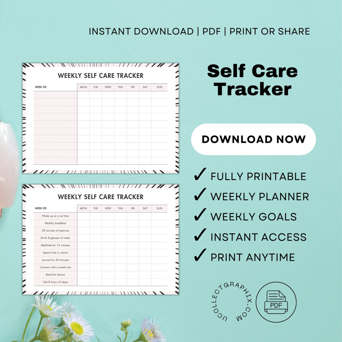 Weekly Self-Care Tracker Printable | A4 & US Letter Size | TRAC-006-01