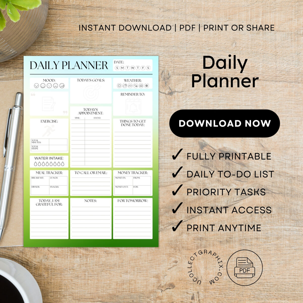 Printable Daily Planner | All-In-One Organizer PDF | PLADAY-002-05