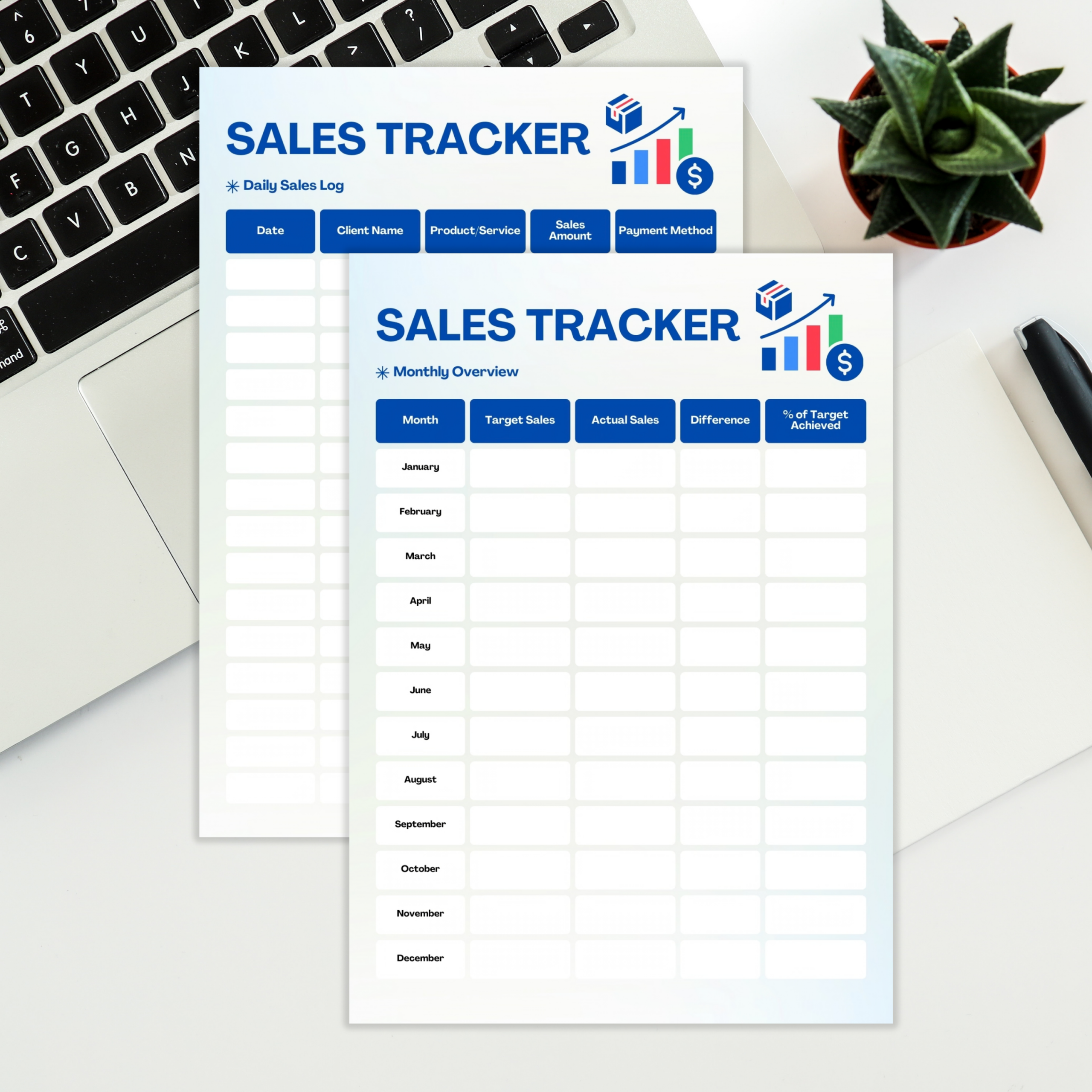 Monthly Sales Tracker & Daily Sales Log Printable | Sales Target & Performance Tracker | Blue TRAC-014-02 - Image 2