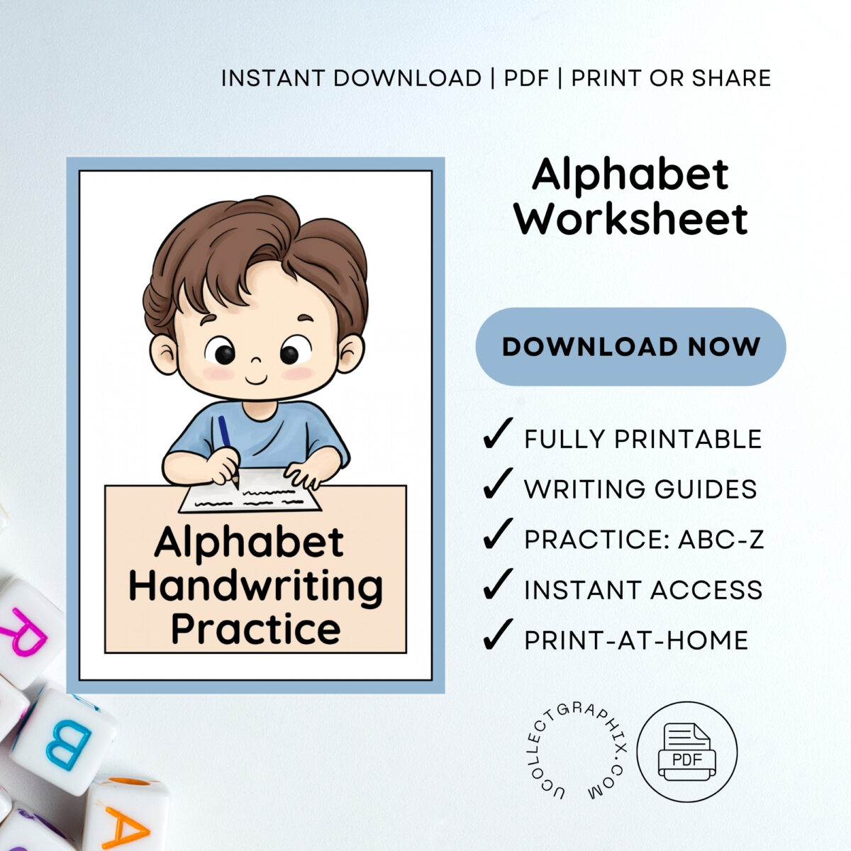 Alphabet A–Z Handwriting Practice for Boys | ABC Tracing | Blue Red Lined Writing Paper | Preschool & Kindergarten Printable | ALPHAND-001