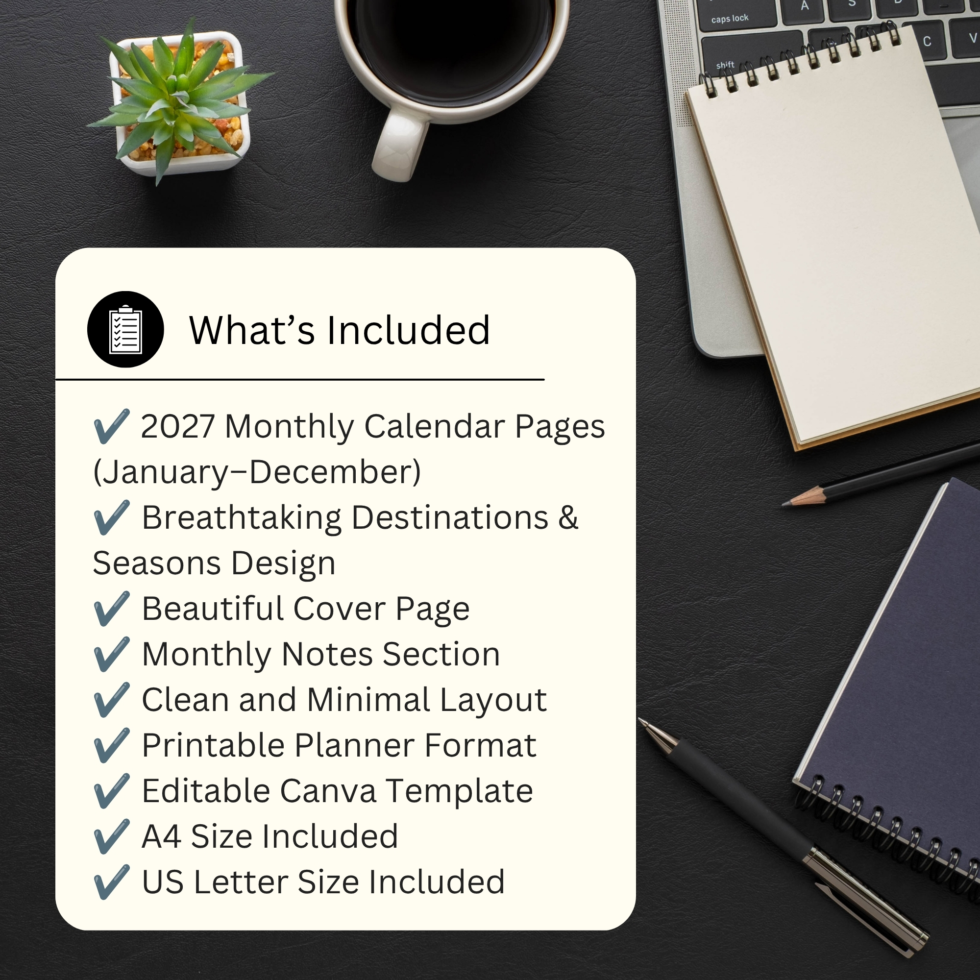 Editable 2027 Monthly Planner Calendar Canva Template | Travel Destinations & Seasons Planner | CAL2027-005 - Image 7