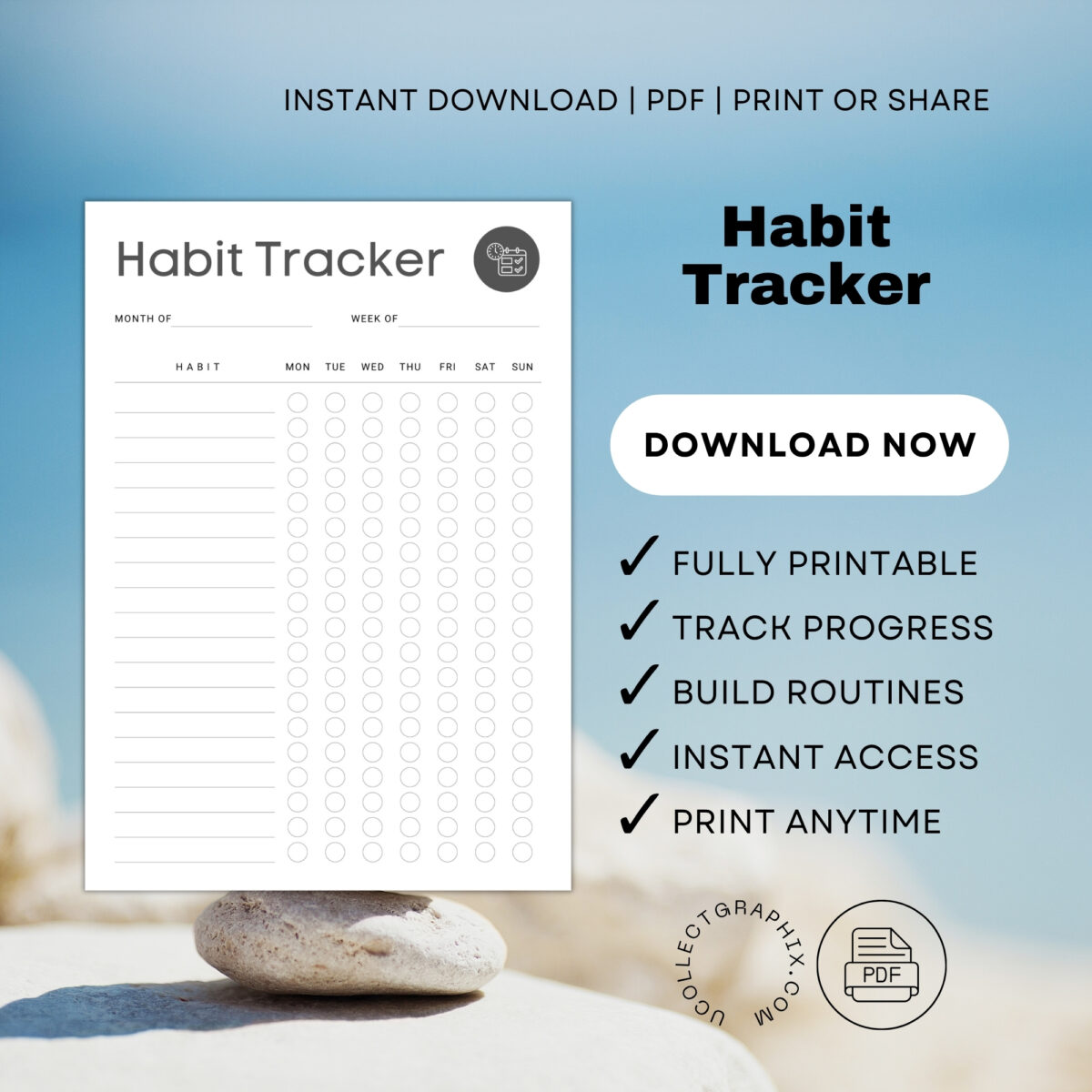 Weekly Habit Tracker Printable – Minimal Routine & Goal Tracker | TRAC-004-01