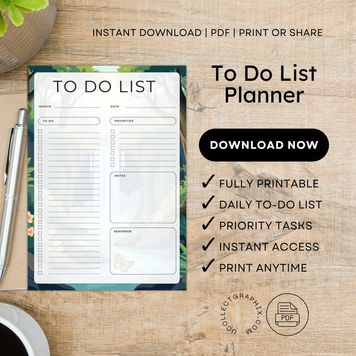 To-Do List Printable | Priority Tasks, Notes & Reminders | Instant Download | TODO-001-01