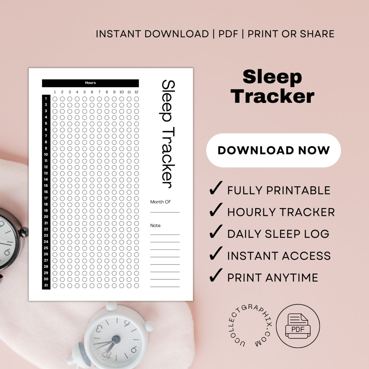 Monthly Sleep Tracker Printable with Notes | A4 & US Letter | TRAC-005-01