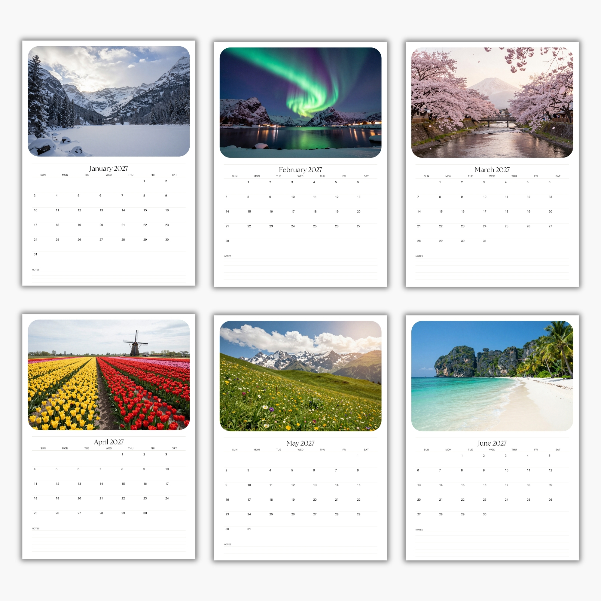 Editable 2027 Monthly Planner Calendar Canva Template | Travel Destinations & Seasons Planner | CAL2027-005 - Image 4