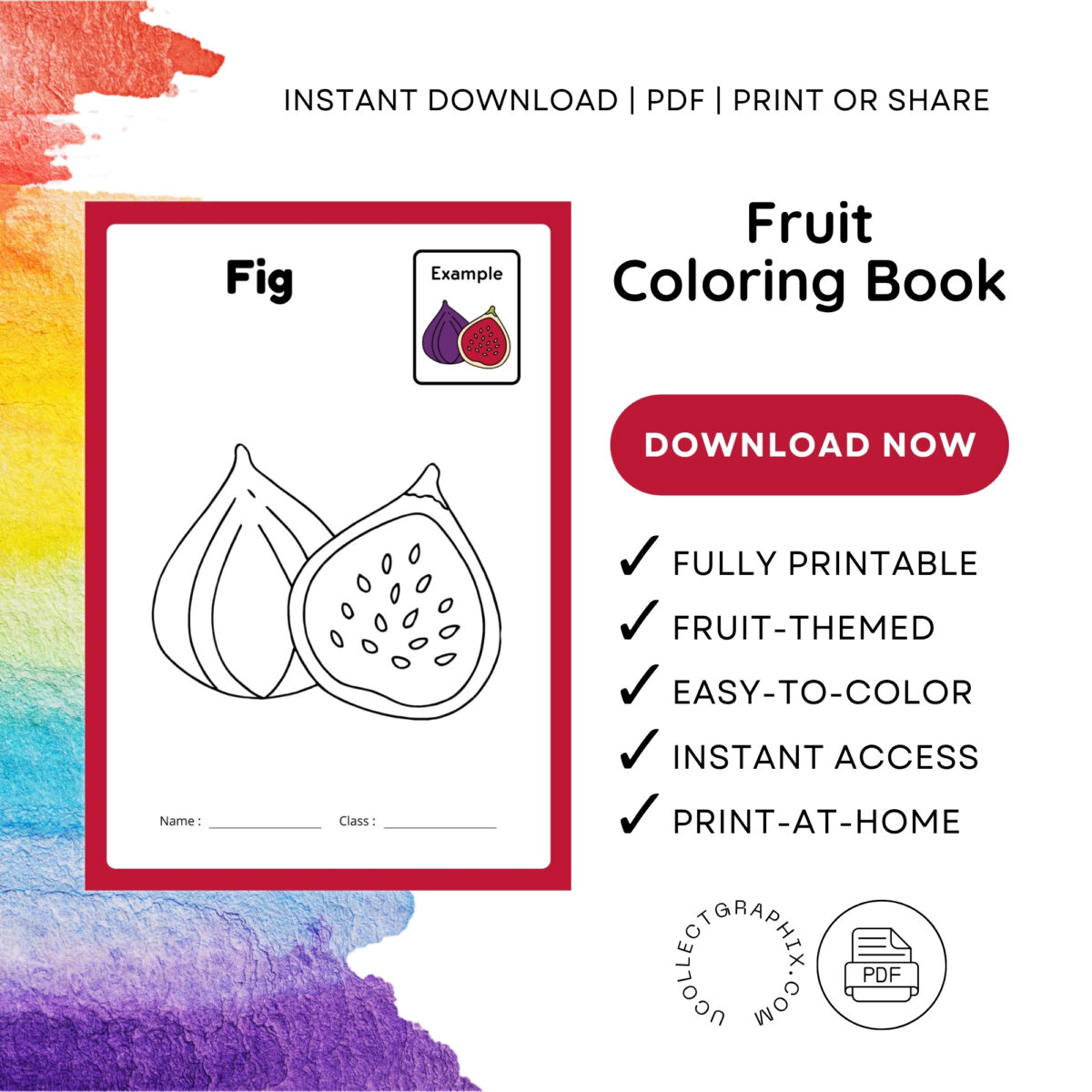 Fruit Coloring Pages Printable | 15 Easy Fruit Coloring Sheets for Kids | COLOR-001
