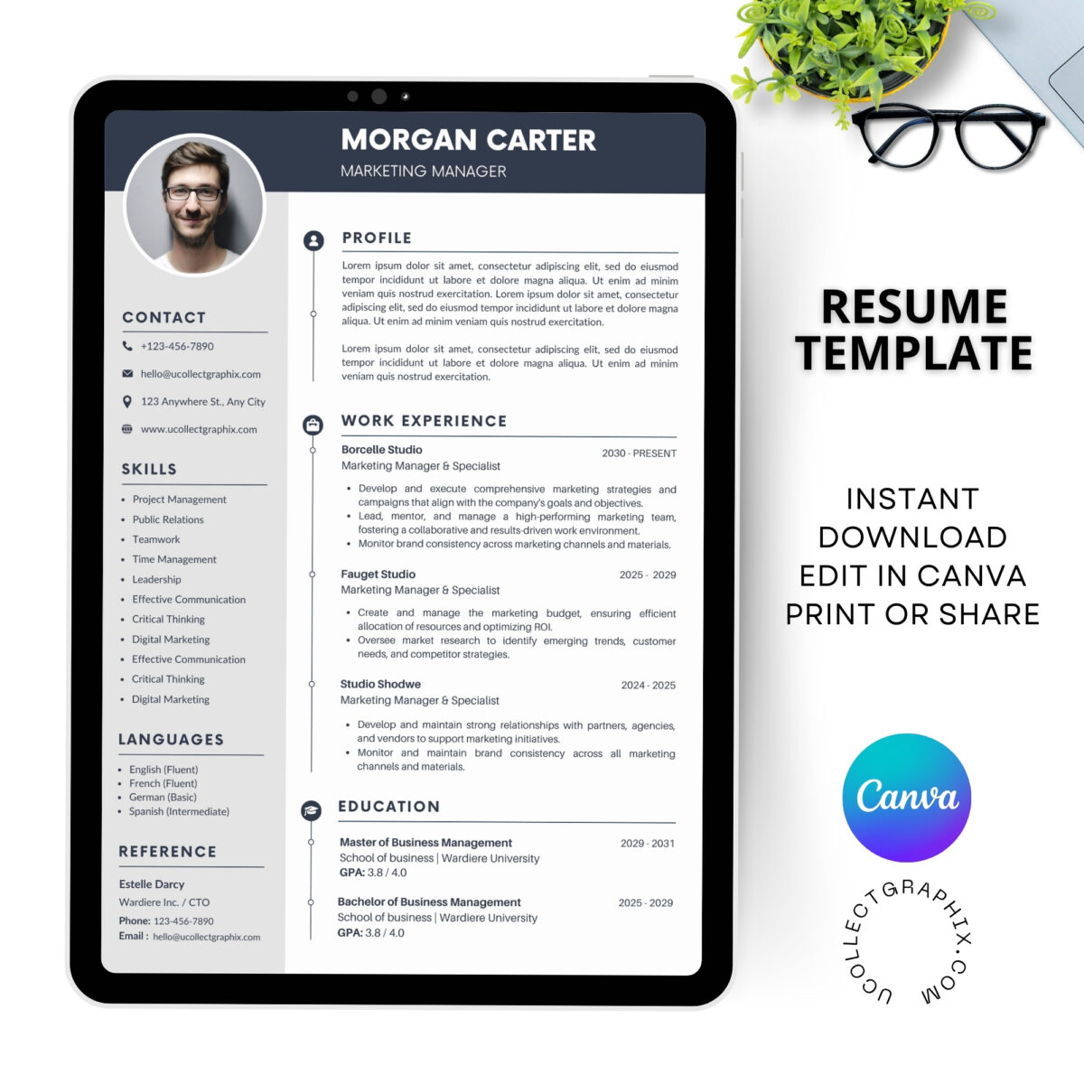 Executive & Managerial Resume Template | Modern 2026 Professional CV with Photo | Canva Editable | RES-CV-001