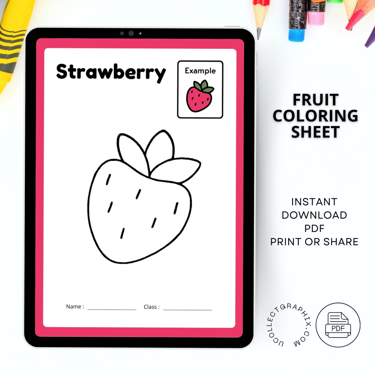 Fruit Coloring Pages Printable | 15 Easy Fruit Coloring Sheets for Kids | COLOR-001