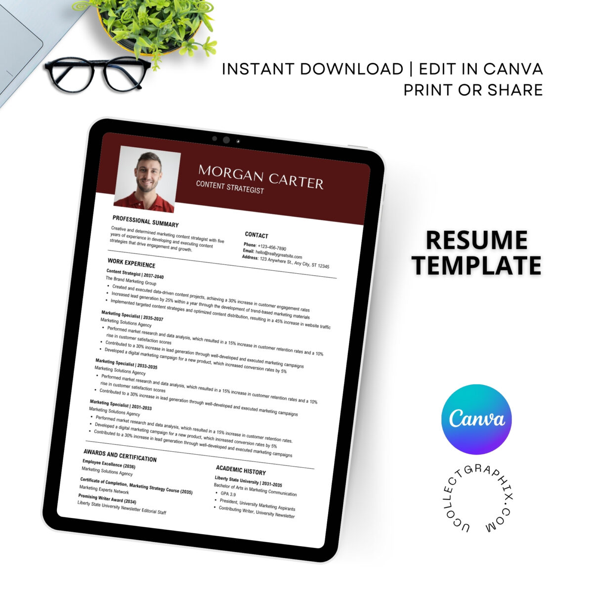 Editable ATS Resume Template with Photo & Cover Letter | Professional CV Canva Template | CV-008