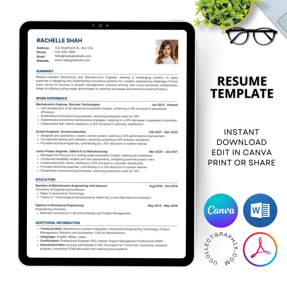 Professional Resume & Cover Letter Template Bundle | Editable Canva, PDF & MS Word CV | A4 + US Letter Modern Resume Download | CV-007
